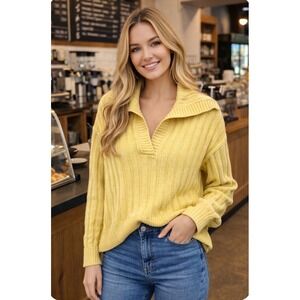 Hippie Rose Yellow Ribbed Collared Pullover Sweater Size L classic cabincore